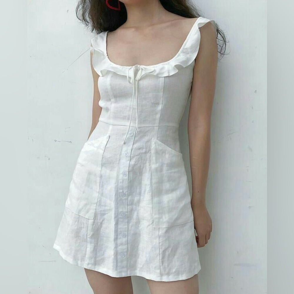Reformation White Ruffle Mini Dress